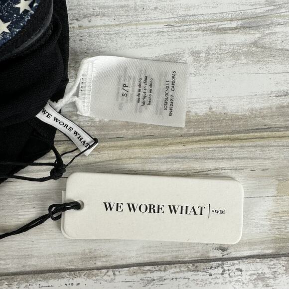 Revolve WeWoreWhat One Piece Swimsuit Size Small Blue Star Tie Front Strapless - Picture 8 of 14